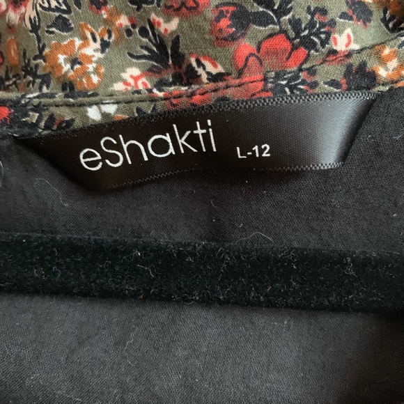 Eshakti Retro-Inspired Olive Floral Midi Short-Sleeve Dress, Size 12/L - Picture 4 of 5